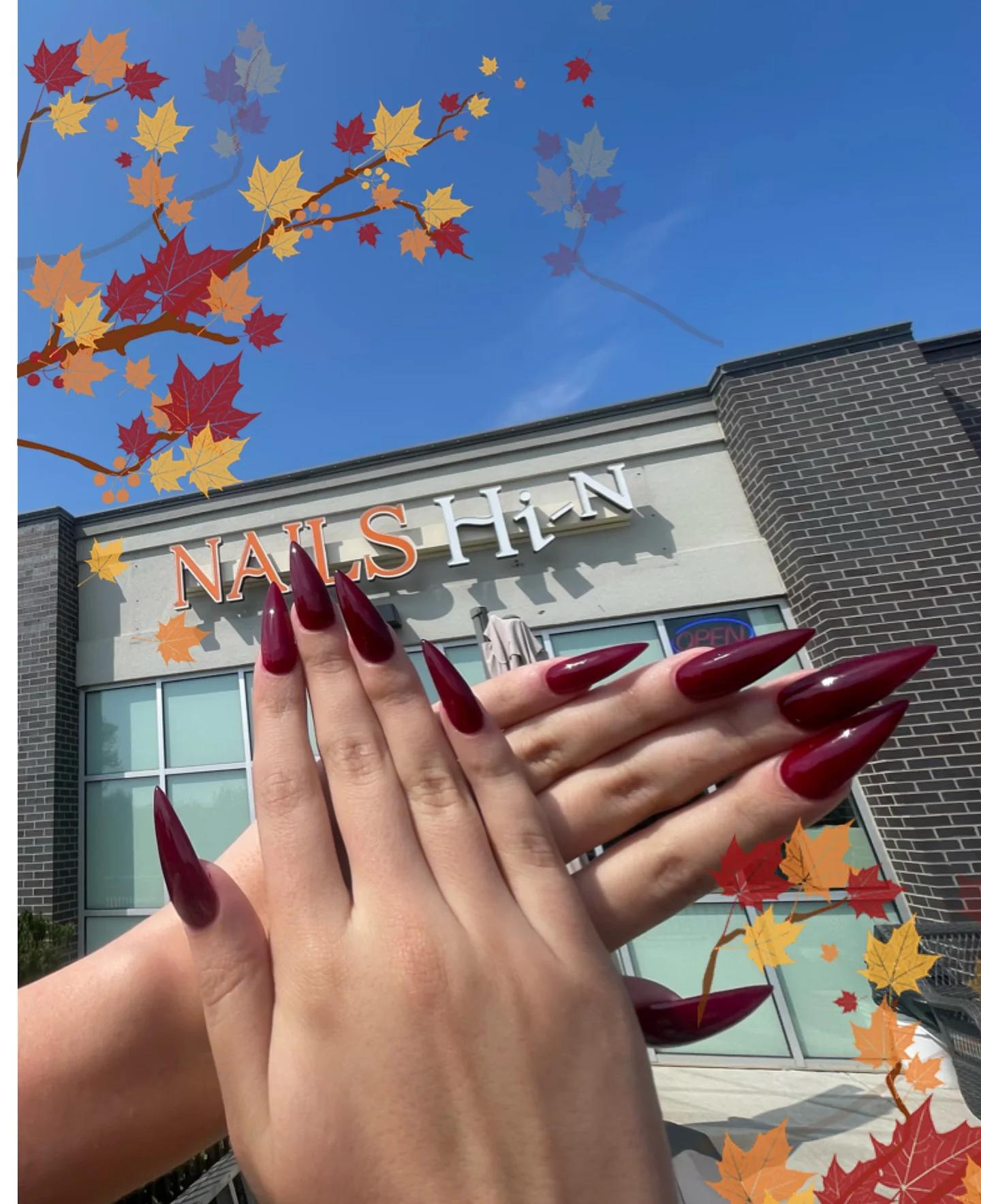 Fall outside the HighEnd Nails Hi N storefront