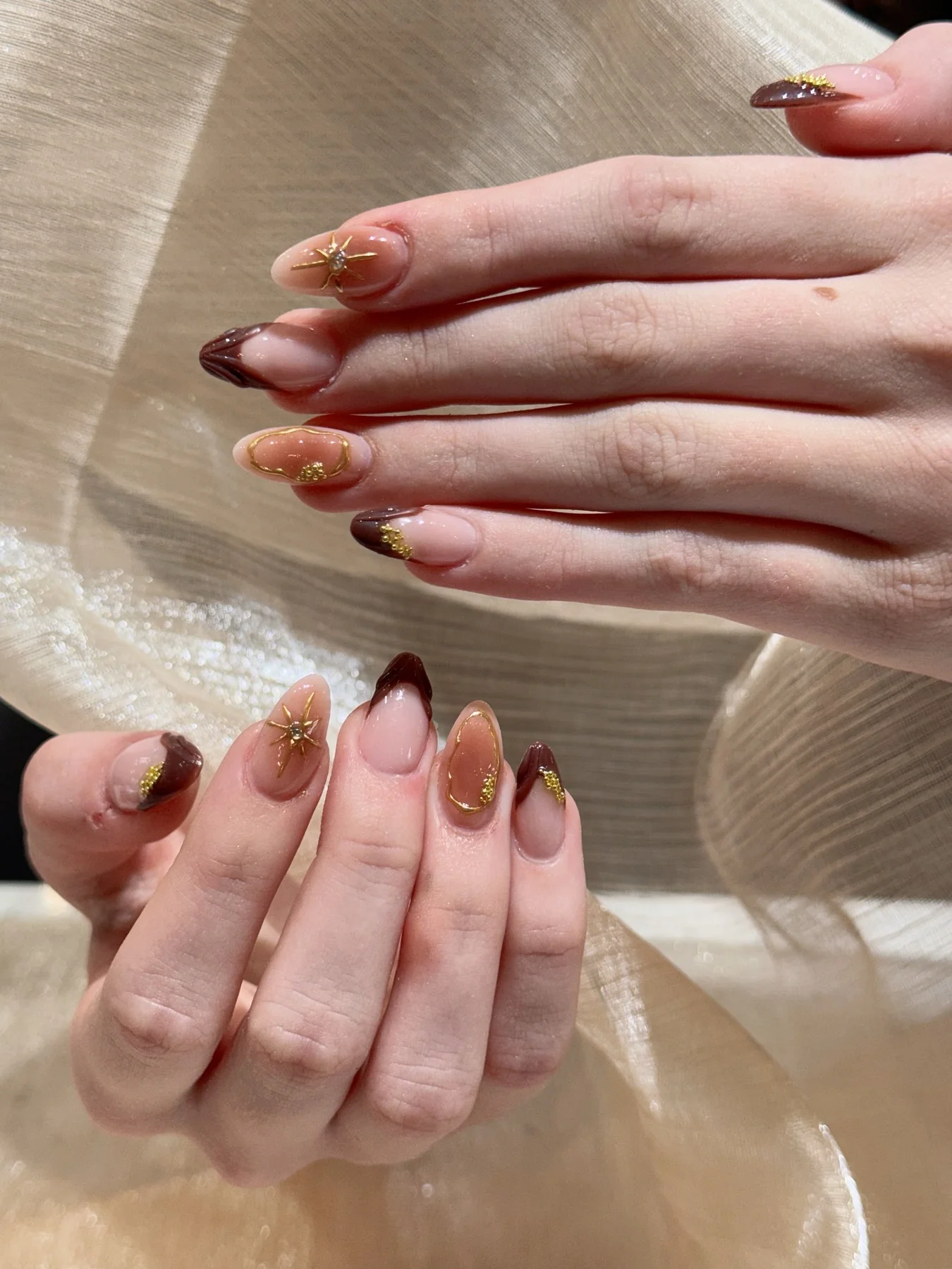 Gold flake French manicure by HighEnd